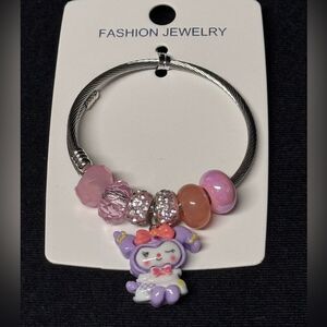 Kuromi Charm Beaded Stainless Steel Adjustable Bracelet – Pink & Purple